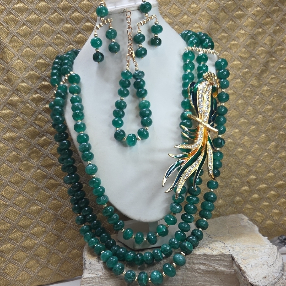 1500 Cts Genuine Emerald Jewelry Set Bird Of Paradise Statement Jewelry